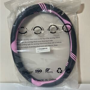 Jocauto Steering Wheel Cover Black & Pink Universal fit Size Car and Truck NWT